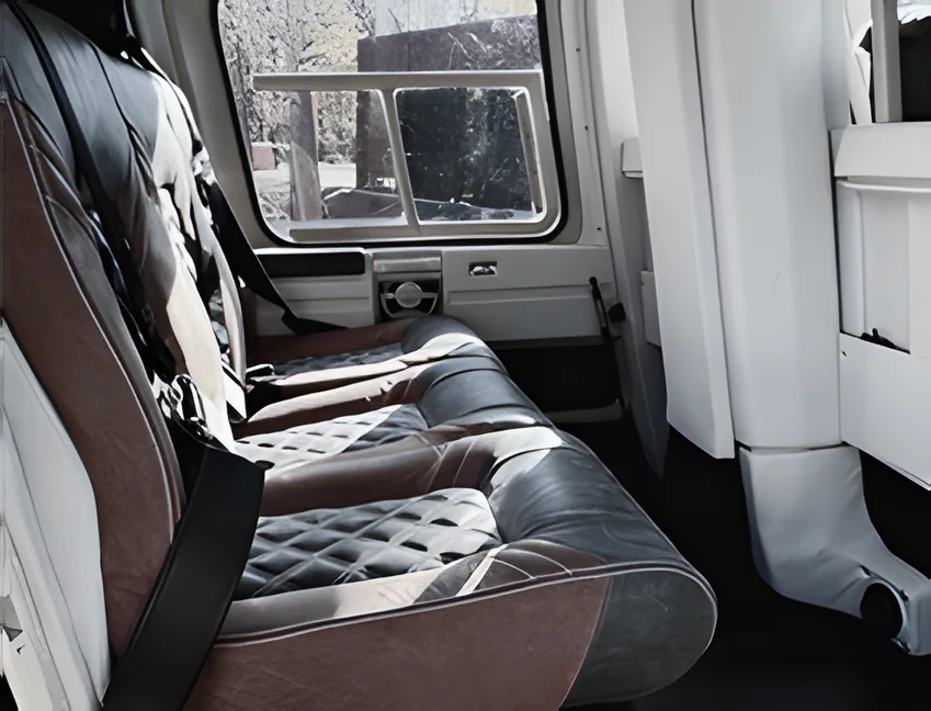 Helicopter passenger cabin with leather seats