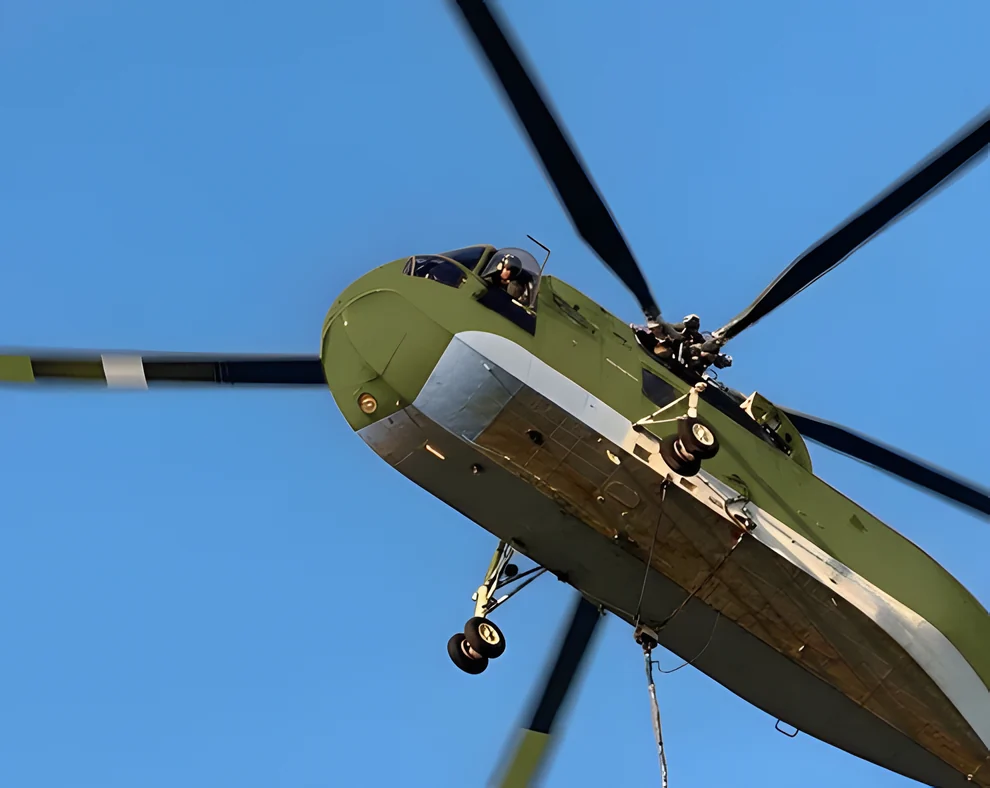 Sikorsky S-61A seen from below in flight